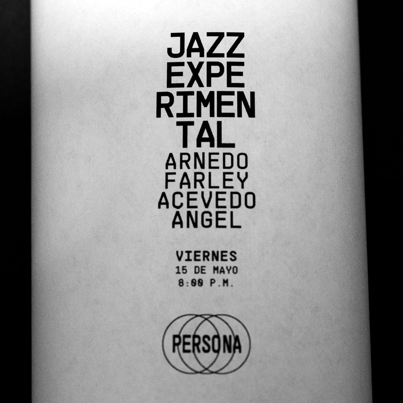 Afiche de Arnedo, Farley, Acevedo, Ángel, Jazz, experimental, en Persona, sala de músicas actuales, Medellín.