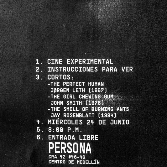 Afiche de Cine experimental: Instrucciones para ver, en Persona, sala de músicas actuales, Medellín